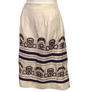 1970s Vintage Embroidered Midi Skirt White…